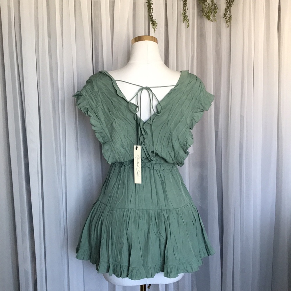 Sage Green Ruffle Mini Dress - Picture 6 of 8